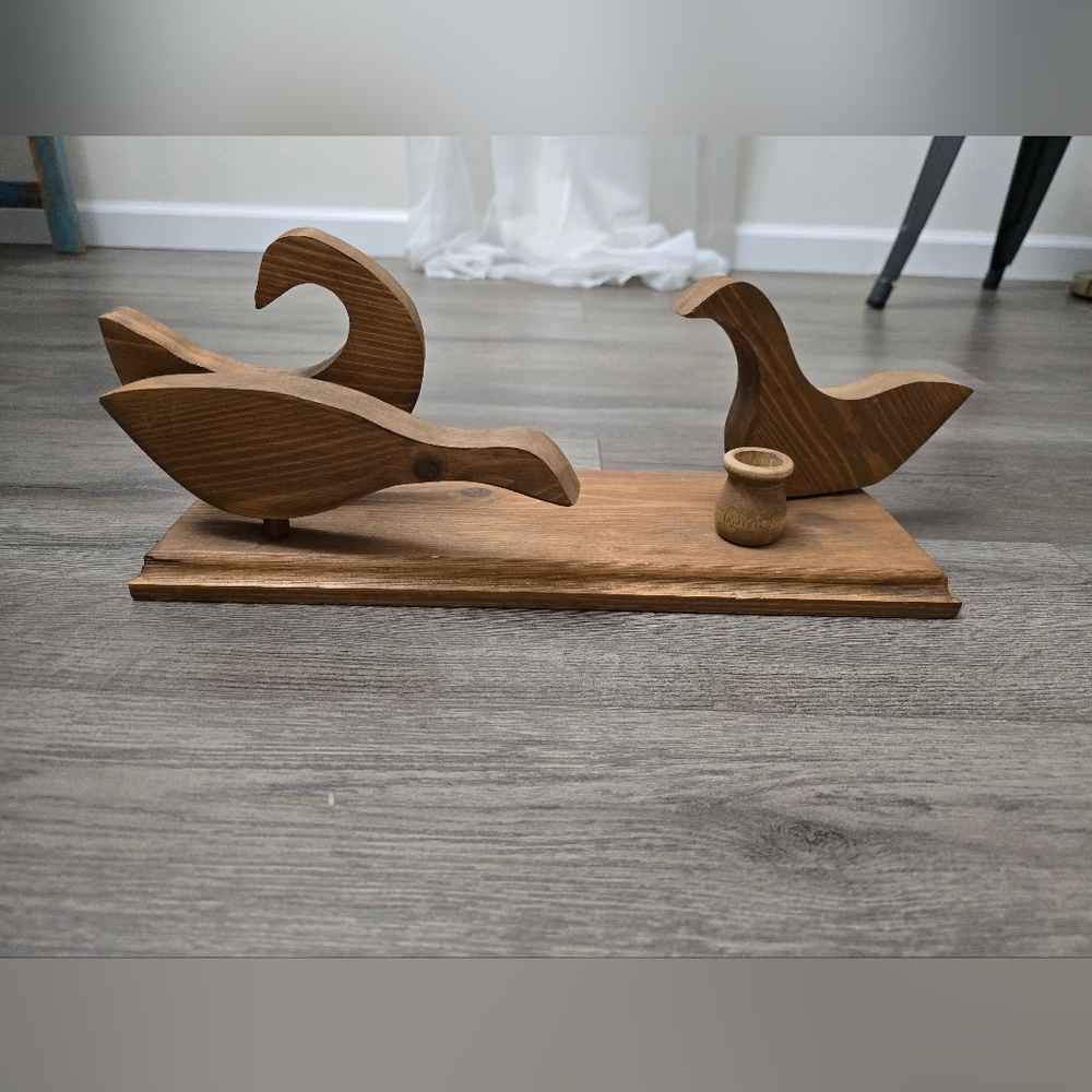Wood Handmade Goose Duck Abstract Candle Holder Shelf Shelf Sitter Country Cabin